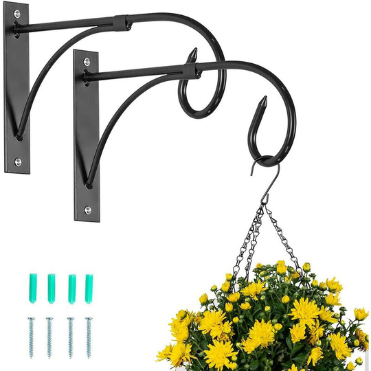 Monly - Pieces Hanging Basket Holder Outdoor Plant Hooks, Black Fence Hooks for Hanging Baskets, Metal Garden Hanging Hooks Plant Hanging Brackets