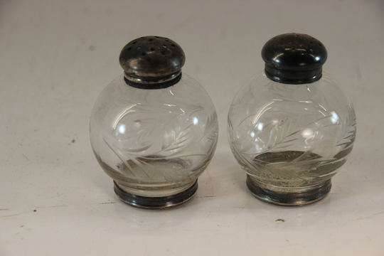 Vintage Cut Glass, Sterling, Salt & Pepper, Shakers, Marked Silver, Sterling Victorian Mother's Day Gift