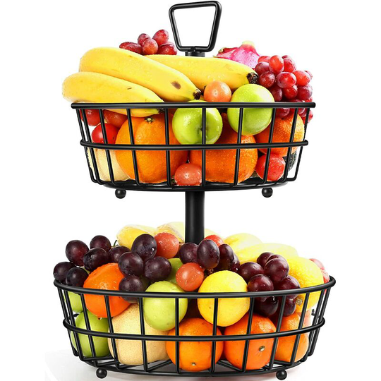 Briday - 2-Tier Fruit Basket Metal Fruit Bowl Bread Baskets Detachable Fruit Holder Produce Basket Large Fruit Stand Organizer Kitchen Storage
