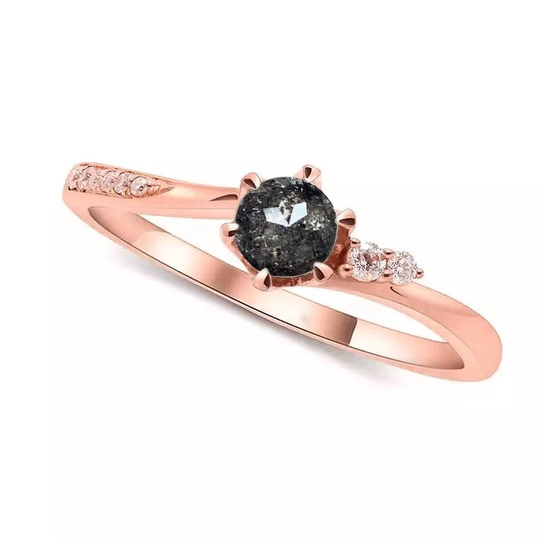 Salt & Pepper Diamond Engagement Ring | Galaxy White Bridal Promise Solid Rose Gold Elegant Bespoke