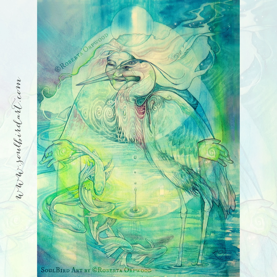 Heron Medicine Woman Shamanic Spirit Animal Art Print - A3