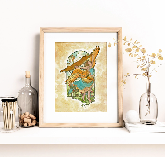 Angel Of Summer Belly Dancer With Hibiscus Flowers & Scarf Angels The Seasons Series Mucha Inspired Fine Art Print