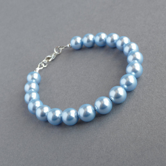 Light Blue Pearl Bracelet - Baby Swarovski Bridesmaids Gifts Pale Wedding Jewellery Powder Simple Bracelets