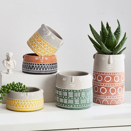 Concrete Face Plant Pot With Drainage Hole, Indoor Planter Pot, Flower Succulent Lovers, Gifts, Cute