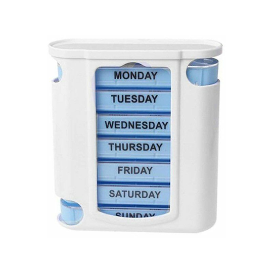 7-Day Pill Box 4 Compartments Weekly Medicine Box Morning Noon Evening Night, White-Blue