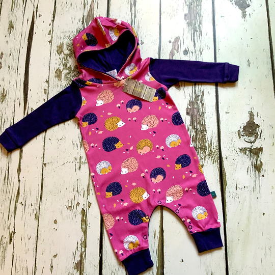 New Ready To Ship Organic Hedgehogs Harem Hooded Romper, Hedgehog Bodysuit