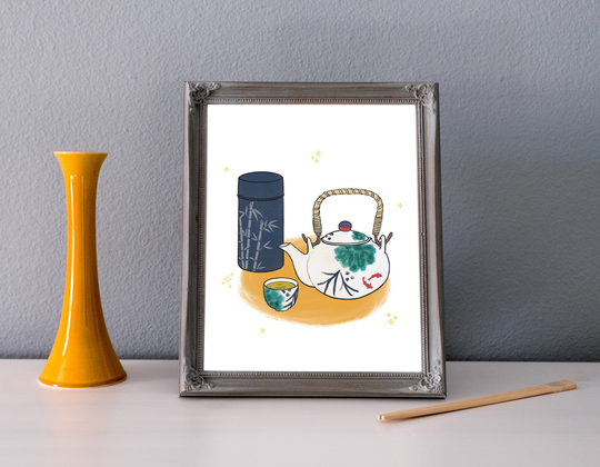 Tea & Comfort Art Print | Japanese Food, Tofu, Rice, Chawan Bowl, Chopsticks, Ocha, Edamame, Gohan