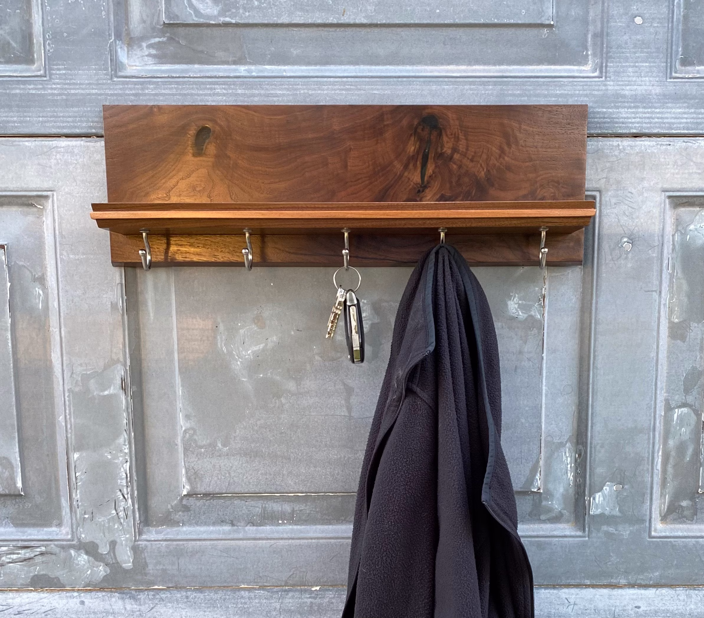 Entryway Shelf Organizer | Handmade Mail/Key/Coat Wood Wall-Mount Kms-3