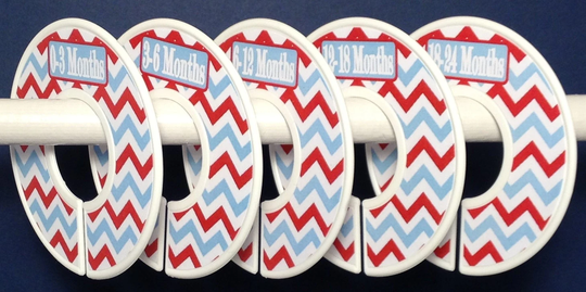 5 Baby Closet Dividers - Modern Red White Light Blue Chevrons Nautical Boy Shower Gift Nursey Zig Zag Organizers