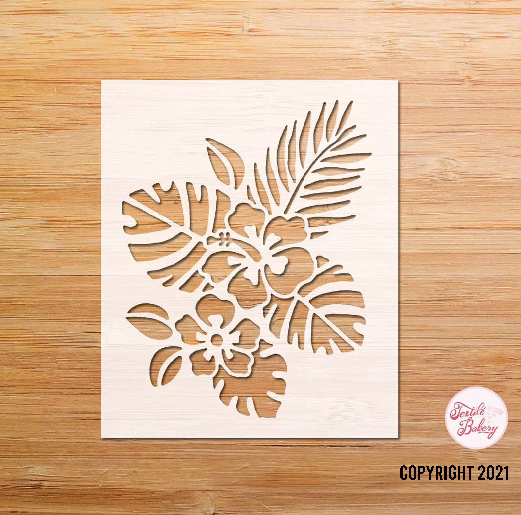 Hibiscus Stencil, Flower Tropical Leaves Reusable Diy Stencil