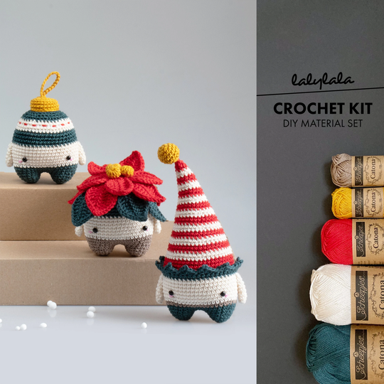 Crochet Kit Lalylala Seasons Christmas #2 Amigurumi Diy Poinsettia, X-Mas Elf, Pixie, Bauble Ornament, Cute Tree Decoration, Festive