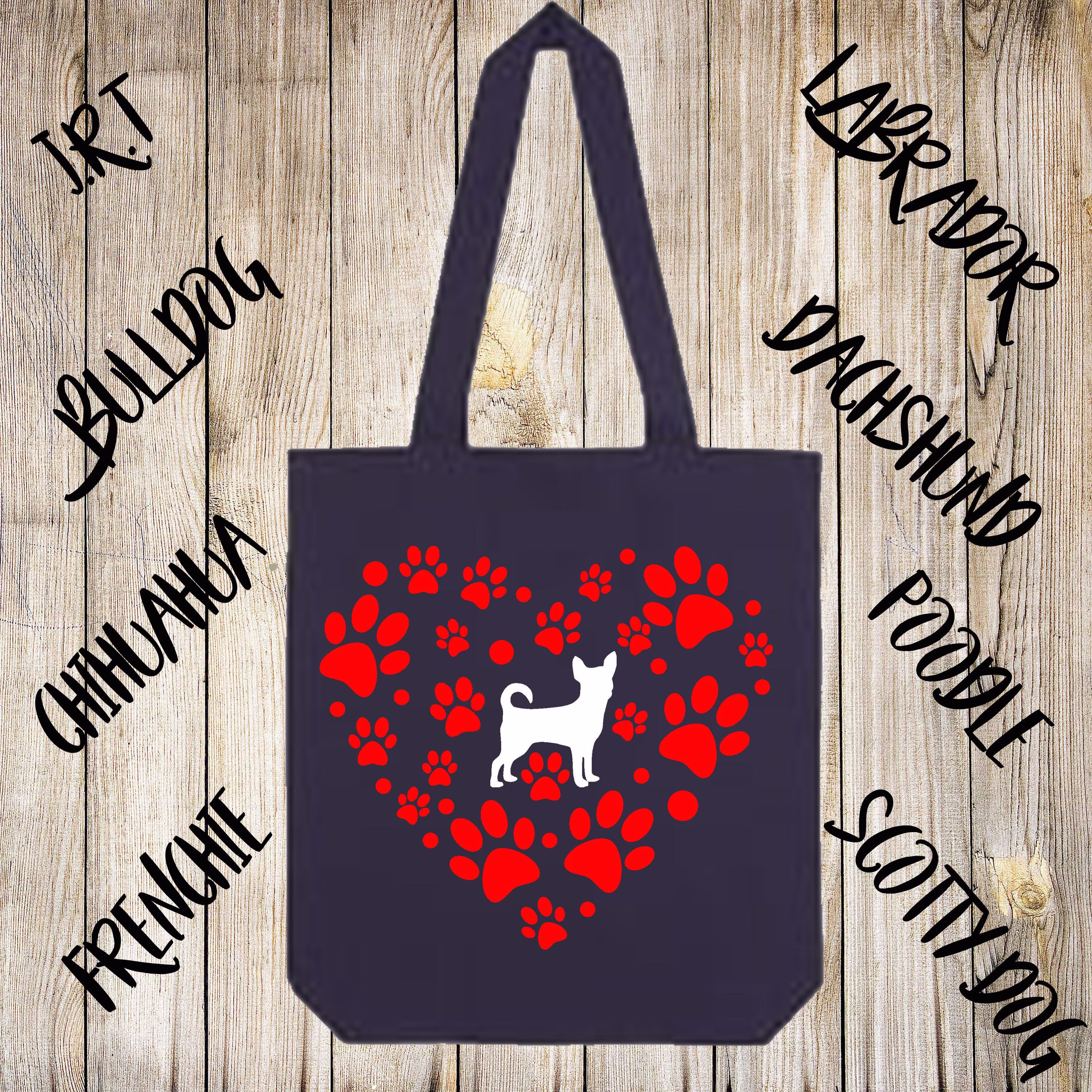 Customised Dog Breed Bag, 100% Organic Cotton, Bag For Life, Lover Gift, Bulldog, Frenchie, Poodle, Pug, Labrador, Jack Russell