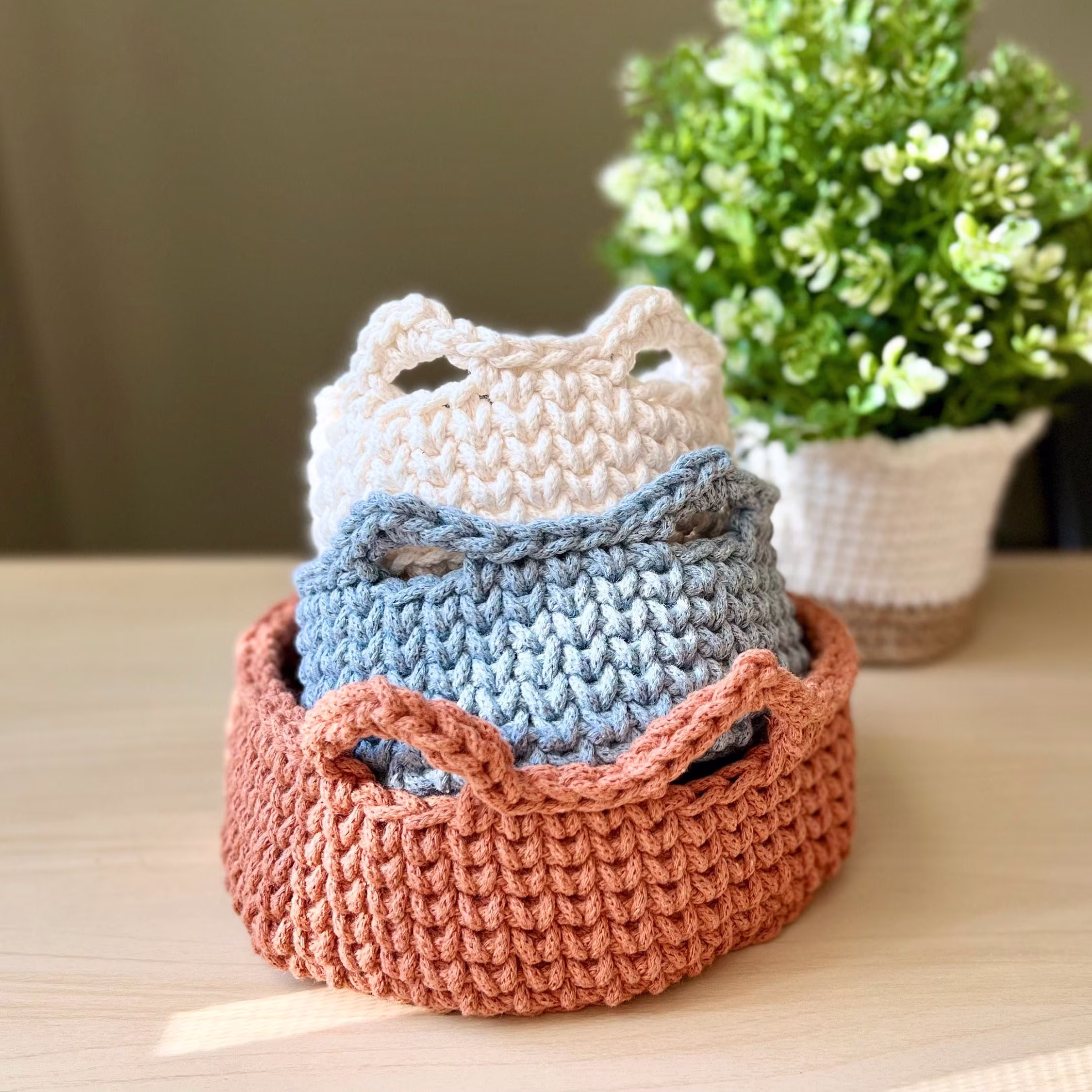 Cat Basket Set/Single | Hand-Crocheted Minimalist Modern Home Decor All-Purpose Organizer For Bathroom, Bedroom, Entry Way