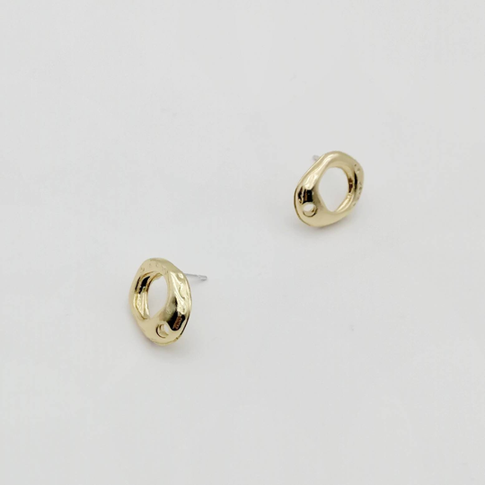Organic Shape Stud Charm, Hoop & Post, Earring Charms, Pendant Studs, Gold Tone Stud, Surgical Steel 2 Pcs