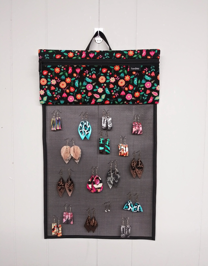Large Earring Organizer With Zipper Pocket Storage Heavy Duty Mesh Fabric