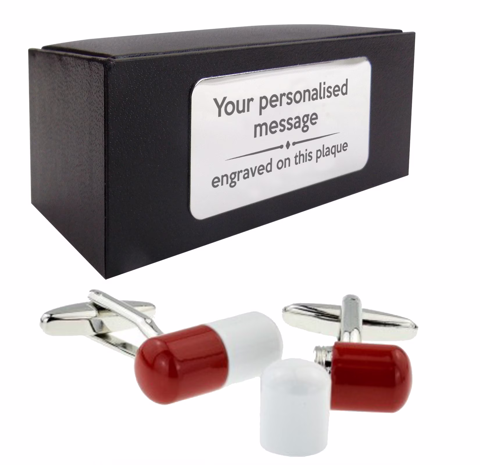 Tablet Pharmacist Pill, Pharmacy Cufflinks Birthday Gift, Personalised Engraved Cufflink Box - 003