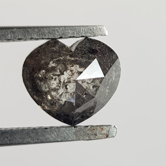 0.90Ctw/6.9mm Natural Clear Grey/Black Salt & Pepper Heart Shaped Rose Cut Double Faceted Diamond Loose For Ring, Dds721/3
