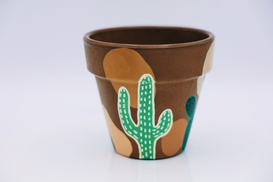 Earthy Desert Pot | Indoor Outdoor Boho Planter Hand Painted Cactus Small Grafite Clay Terra Cotta Flower 4
