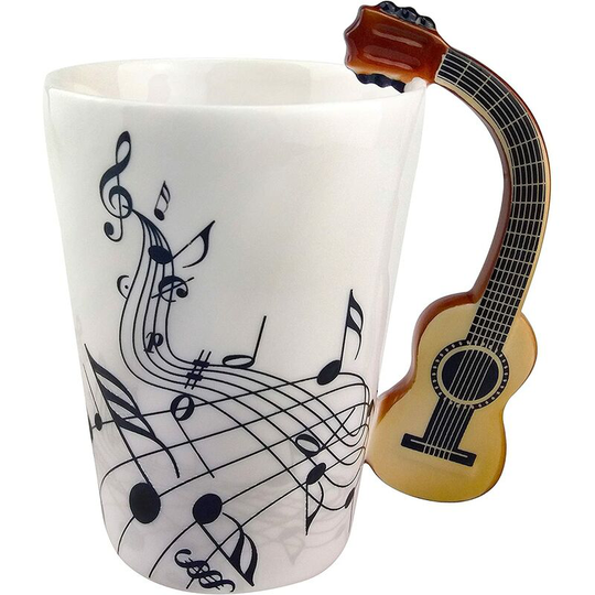 Musical Notes Design Mug Ceramic Tea Cup, Creative Guitar Handle Personalization Coffee Cup Milk Mug, for Gift, Household, Office