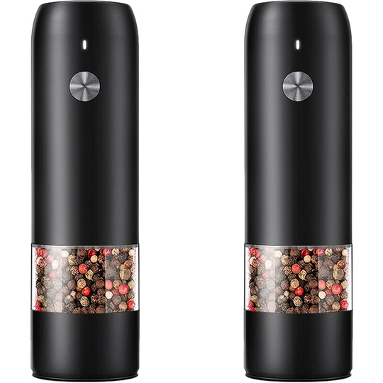 Fvbjd - Electric Pepper and Salt Grinder Set -Modern Style - Automatic Black Peppercorn & Sea Salt Spice Mill Set 2pcs black