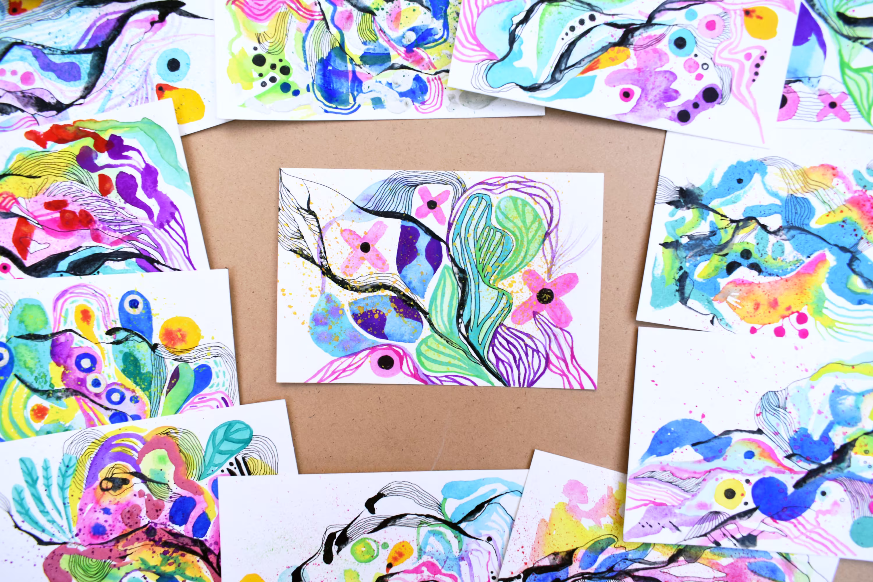 Abstract Organic Plant Art #1 | Original Colorful Mixed Media 4x6