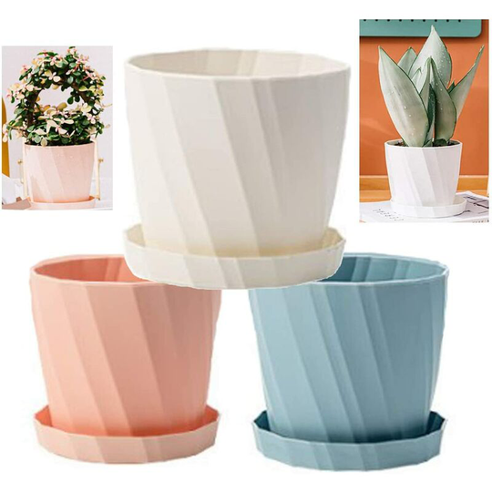 Betterlifegb - 3 Pack Colorful Plastic Flower Pots, BR-Vie Plant Holder Nordic Style Garden Pots Plant Containers with Base Bracket for Succulents,