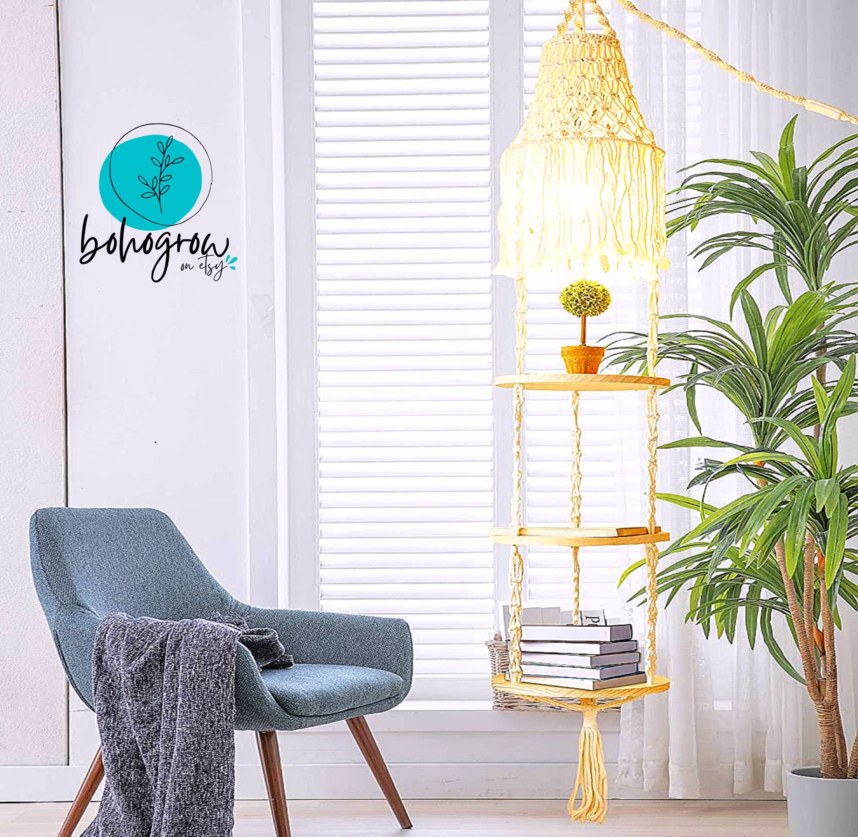Hanging 3-Tier Macrame Plant Shelf Pendant Lantern