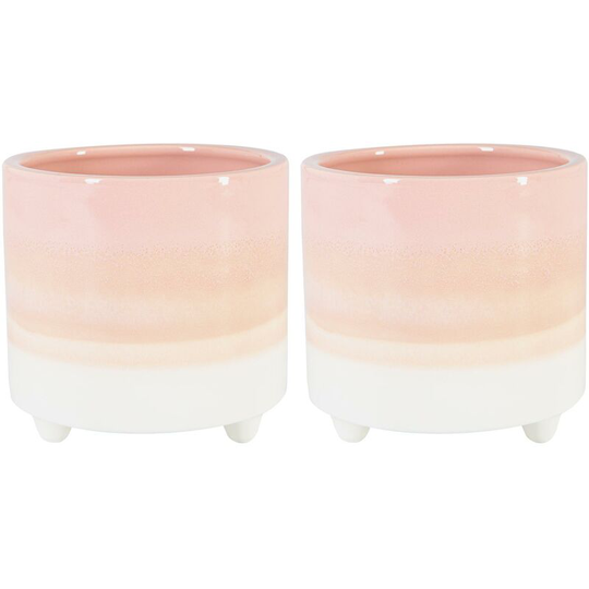 Reactive Glaze Footed Plant Pots - 14cm - Pink - Pack of 2 - Nicola Spring