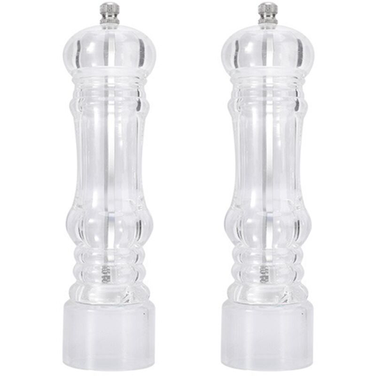Manual Pepper Mill and Salt Shaker Set - Transparent Adjustable Grinder and Cellar - Acrylic, Clear large