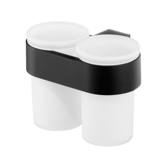 Bisk - Double Tempered Glass Toothmug Toothbrush Cup Bathroom Black Powder Coated Zamak