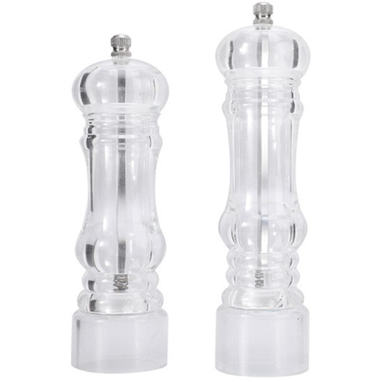 Fvbjd - Manual Pepper Mill and Salt Shaker Set - Transparent Adjustable Grinder and Cellar - Acrylic, Clear medium + large