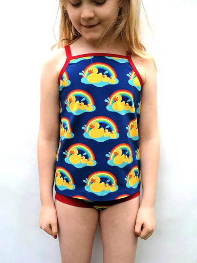 Organic Cami Vest Set For Children 18 Mths To 14 Years, Rainbow Rubber Duck Print, Cotton & Pants, Beach Wear, Summer Outfit