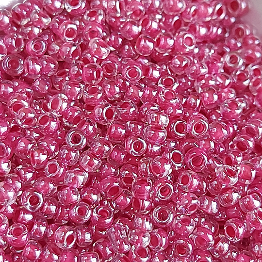 3mm Seed Beads 40G , Dark Pink Lined Clear Beads, Glass Transparent Color Inside Rocailles B366