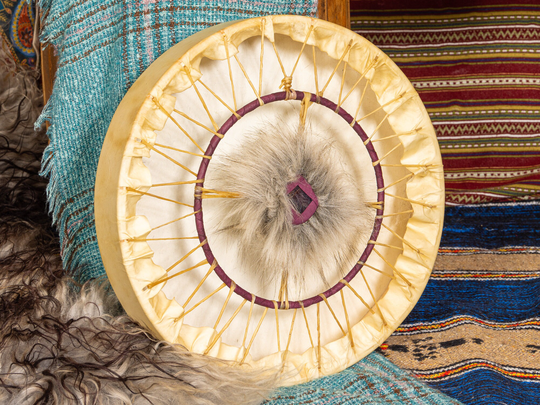 Calming Shamanic Drum, Reindeer With Amethyst Crystal, Custom Made