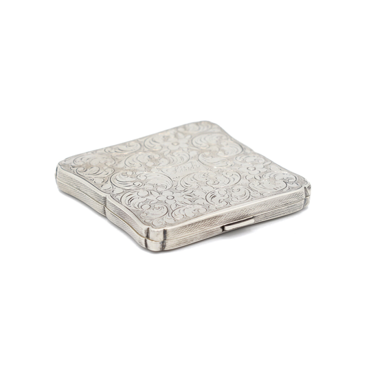Handmade Sterling Silver Powder Case, Floral Engraved Box, Vintage Bridal Gift Compact, Antique Chatelaine