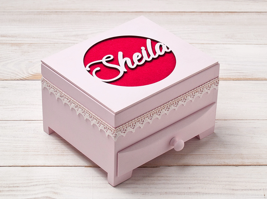 Wooden Jewelry Organizer Box For Girls, Personalized Trinket Box, Engraved Storage With Drawer, Custom Baby Girl Gift