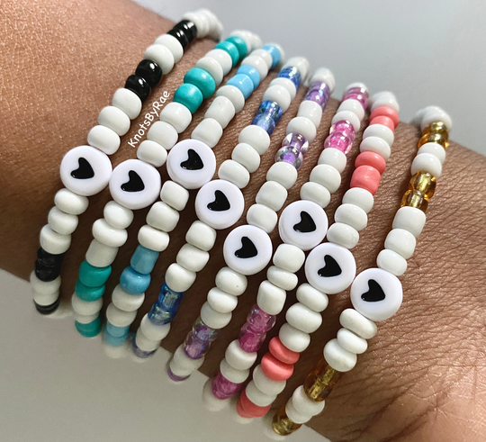 Rainbow Hearts, Seed Bead Bracelets, Friendship Y2K Jewelry, Colourful Charm Bracelet, Best Friend Gift, Coral/Peach, Turquoise