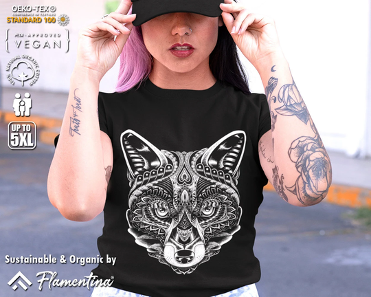 Fox Ornament Organic Cotton T-Shirt Animals Nature Wild Life Wildlife Cat Wolf Jackal P105 | Mens, Womens & Kids Sizes