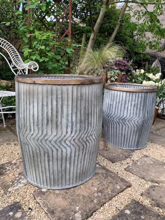 Galvanised Vintage Style Chevron Dolly Planters