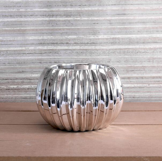 Silver Electroplated Ribbed Orchid Pot 18.3cm Indoor Planter - Fast & Free UK Delivery