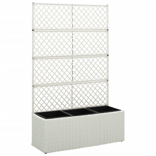 Trellis Raised Bed with 3 Pots 83x30x130 cm Poly Rattan White Vidaxl White