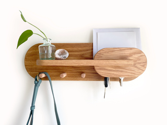 Entryway Organization, Key Holder, Wall Mount Coat Rack With Shelf, Mail Organizer, White Oak Organizer For Home Decor