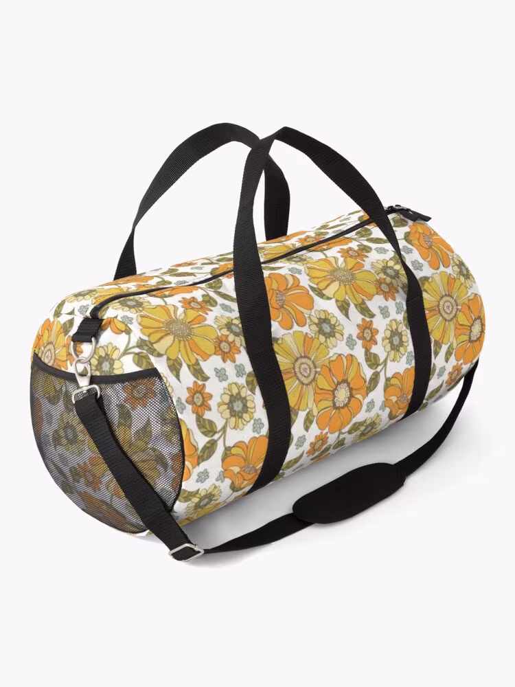 70S Retro Mod Yellow Daisies Duffle Bag - Travel Gym Luggage Tote Botanical Floral Flowers Garden