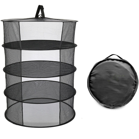Superseller - 4 Layers Hanging Basket Folding Drying Rack Herb Dry Net Opening Shape Dryer Bag Mesh 600mm Diameter For Herbs Flowers Buds Plants, 4