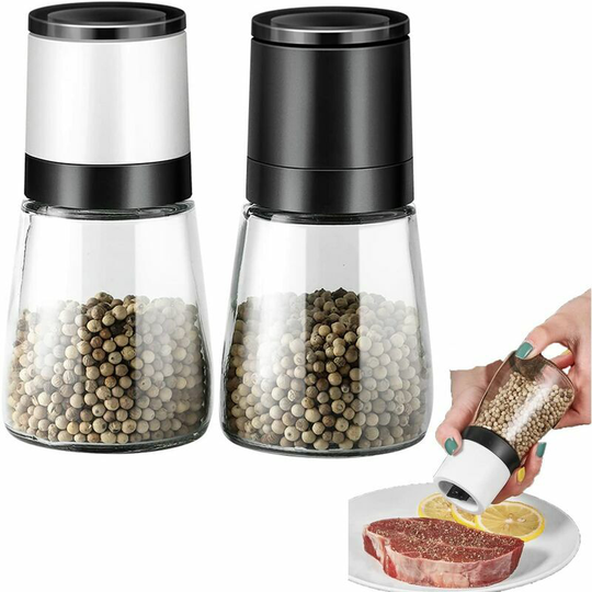 Echoo - Pepper and Salt Mill, Set of 2 Spice Mills, with Adjustable Ceramic Grinding Wheel, Glass Manual for Pepper, Adjustable Grain Size, Salty