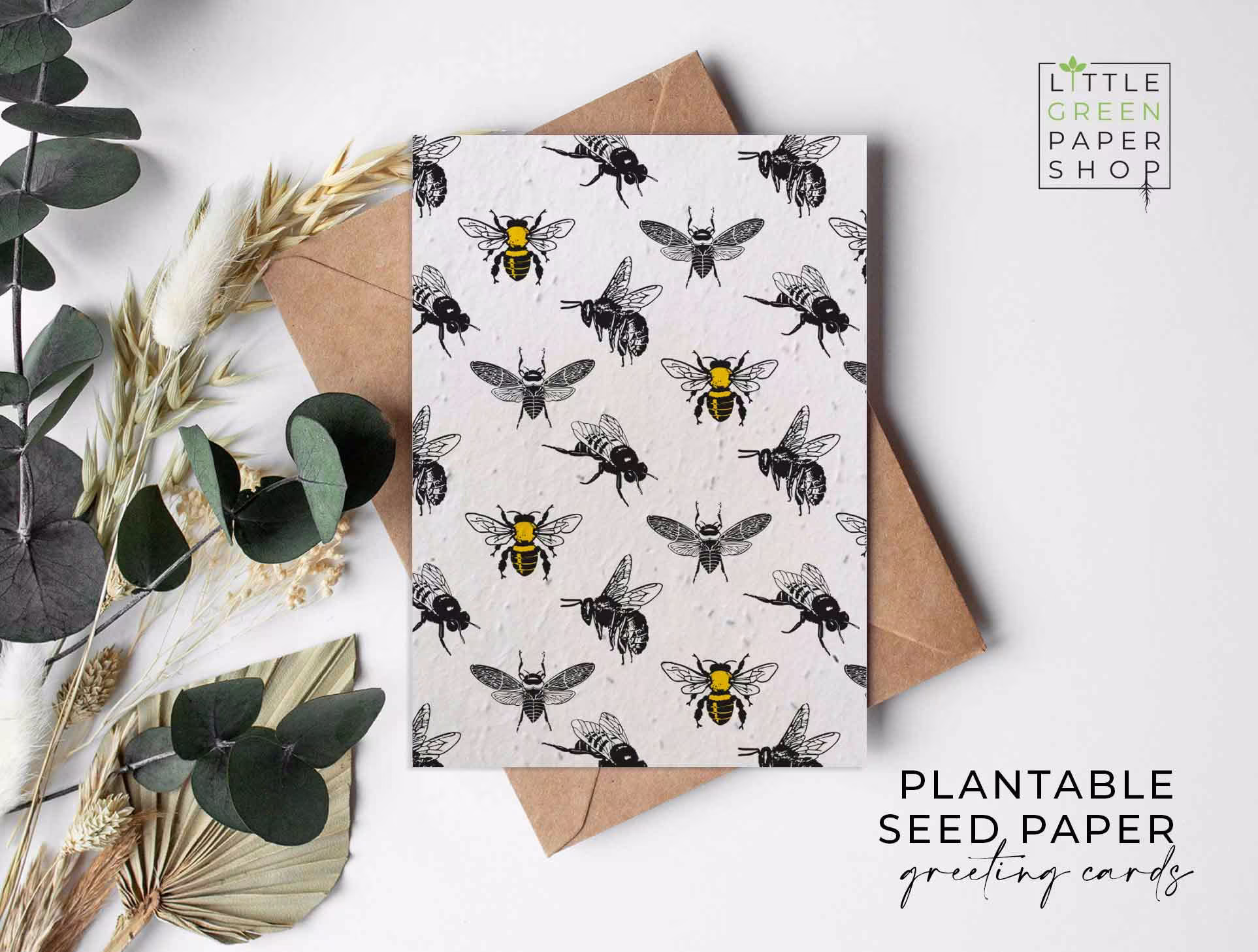 Plantable Flower Seed Paper Cards A6 - Bees Birthday, Hello, Bees, Family, Friends, Greeting, Gardening, Eco-Friendly, Biodegradable