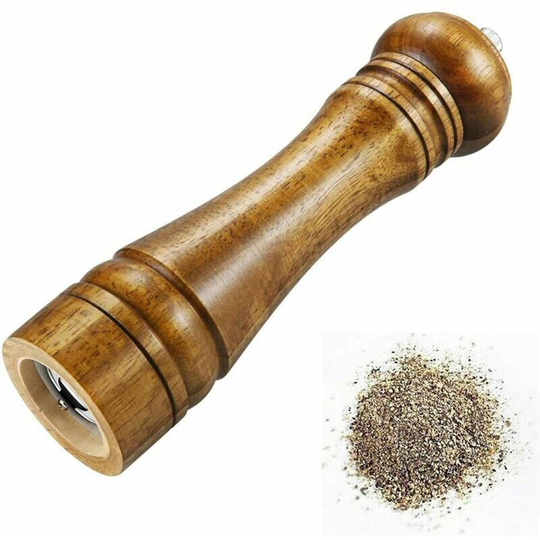 Pepper Mill, Salt Mill Manual Wooden Spice Mill with Strong Adjustable Ceramic Grinder, 8 inch - Flkwoh