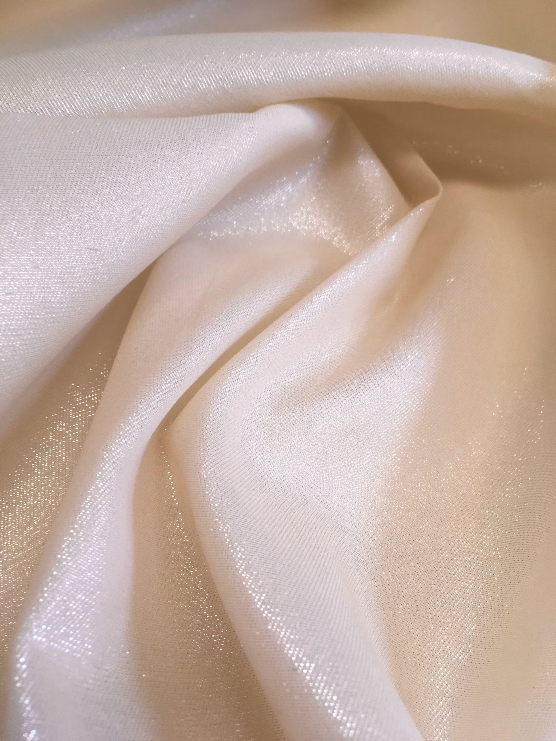 Powder Beige Silk Organza Fabric With Lurex For Wedding Bridal Dress, Organic Silk