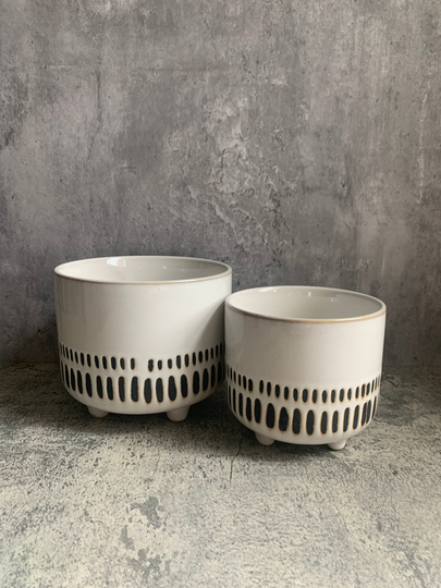 White/Black Line Ceramic Planter | Rare - Flora Bunda