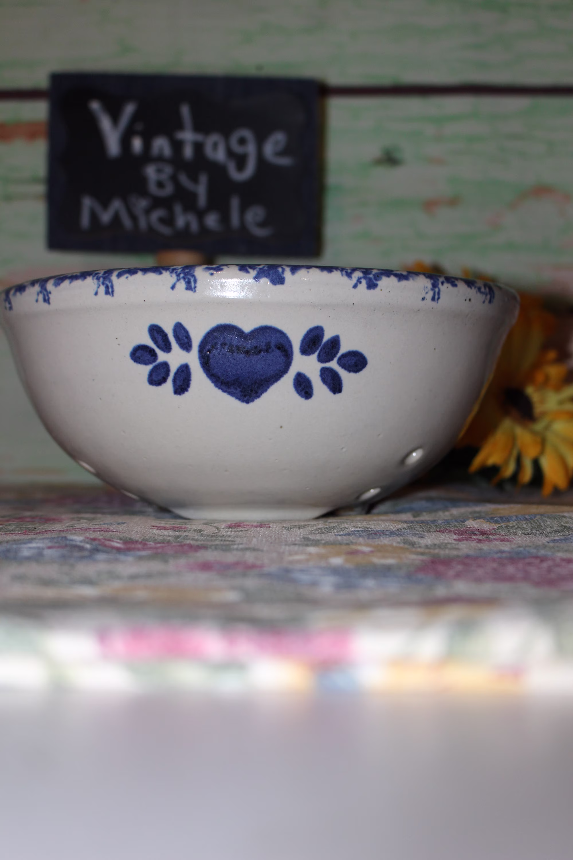 Country Blue Heart Planter With Drain Holes Vintage 80's Indoor/Outdoor Pottery